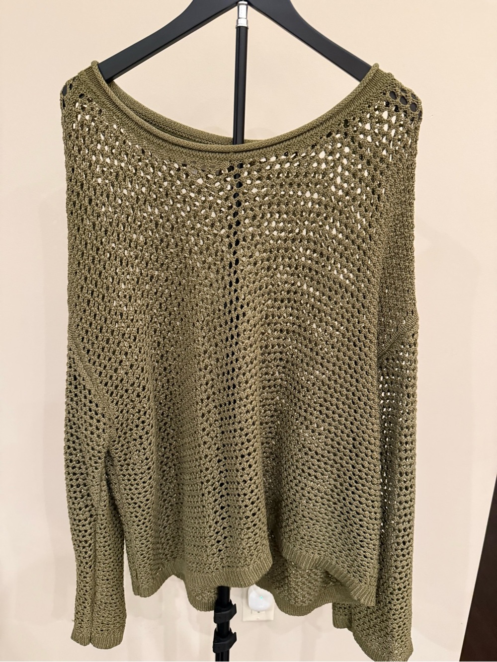 LOFT Olive Open-Weave Off-the-Shoulder Sweater